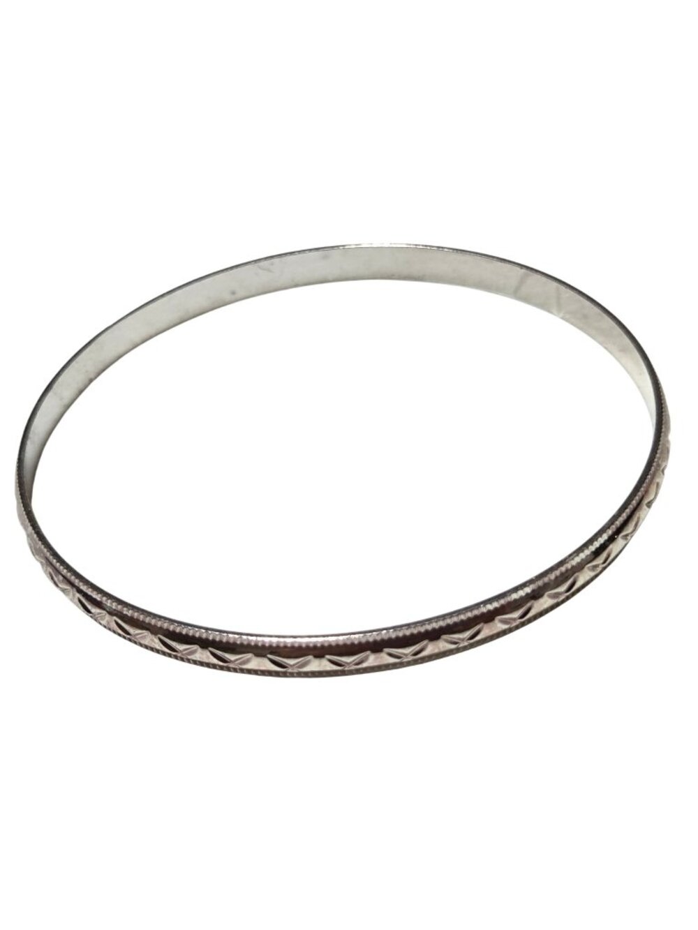 Vintage Slim Bangle Bracelet Engraved Floral Design Silver Tone Classic Jewelry